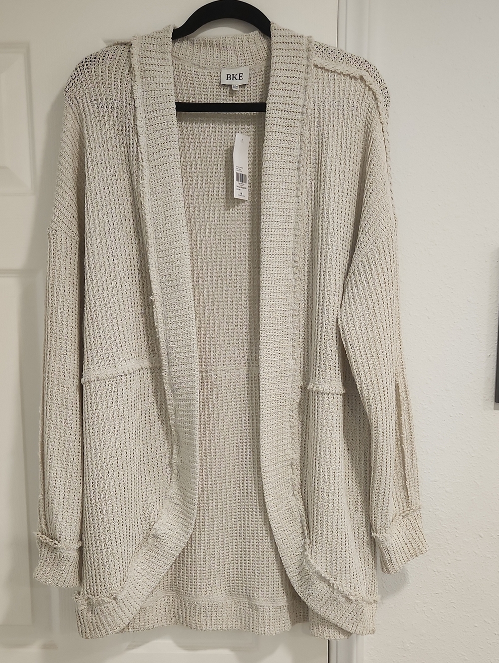 BKE Ivory Open-Front Waffle Knit Cardigan